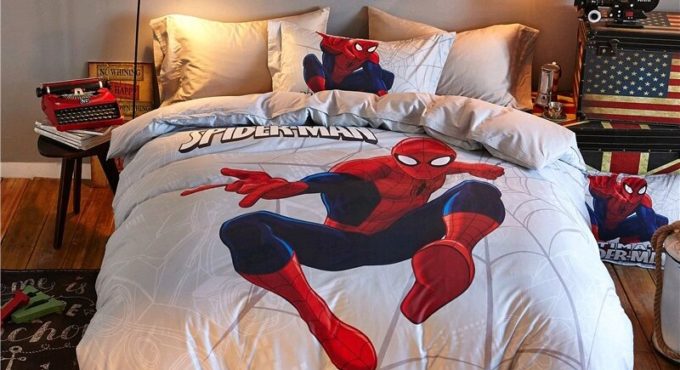 Disney Spiderman Print Bedding Set Red and White Comfortable Down Quilt Cover Pillowcase Boys Bedroom Decoration Home Textile