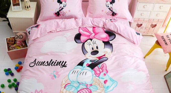 Home Textile Disney Mickey Minnie Girls Boys Bedroom Decoration Cartoon Bedding Blue Pink Down Quilt Cover Pillowcase Linens