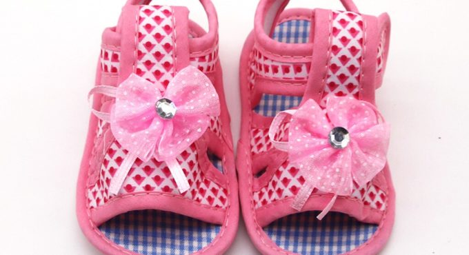 25# Cute  Flower Applique Baby Shoes First Walkers Rubber Buttom Diamond Printed Children Shoes Flat Non-slip Sandals For Girls