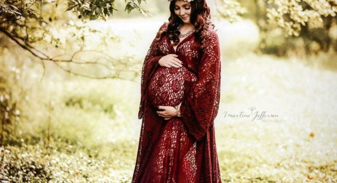 Burgundy Long Sleeve Strech Lace Dress for Photography Beach Maternity Gown Photo Shoots Dress for Baby Shower 2021 YEWEN