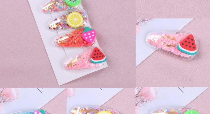 Kids Hair Clip Infant Baby Girls Cartoon Fruit Print Hairpin Barrettes Beauty Sequins Accessories Headwear Повязка На Голову