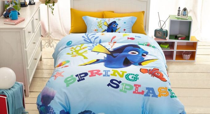 Disney Anime Seeker Nimo Marindoli Pattern Bedding Set Cute Duvet Quilt Cover Pillowcase Cartoon Fish Children Bedroom Decor