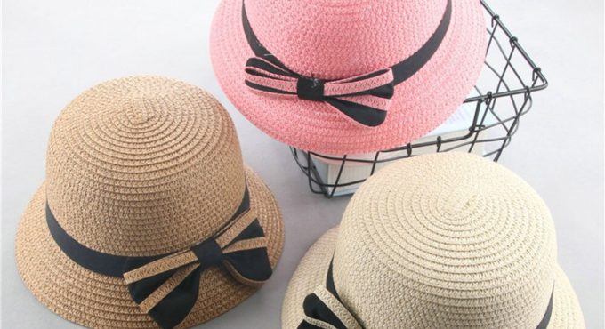 Child Girls Straw Hat Bowknot Sun Hat Kids Baby Large Brim Beach Hat Summer Butterfly Bow Boater Beach Round Flat Hat Casquette