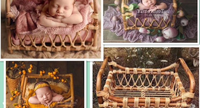 Newborn Photography Props Children Vintage Woven Rattan Basket Baby Photo Shoot Furniture Posing Chair Photo Bebe Accessoire Bed