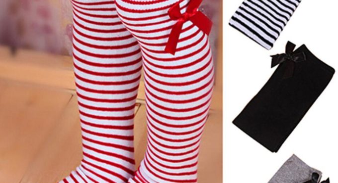 1 Pair Girls Bow Striped Stockings Girls Cotton Knee Length Socks Kids Children Bowknot Striped Winter Leg Warmers