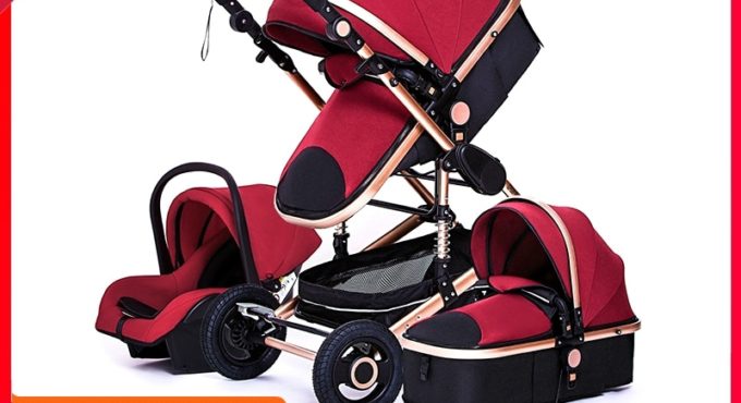 Multifunctional 3 in 1 Baby Stroller luxury Portable High Landscape 4 Wheel Stroller Folding Carriage Gold Baby Newborn Stroller