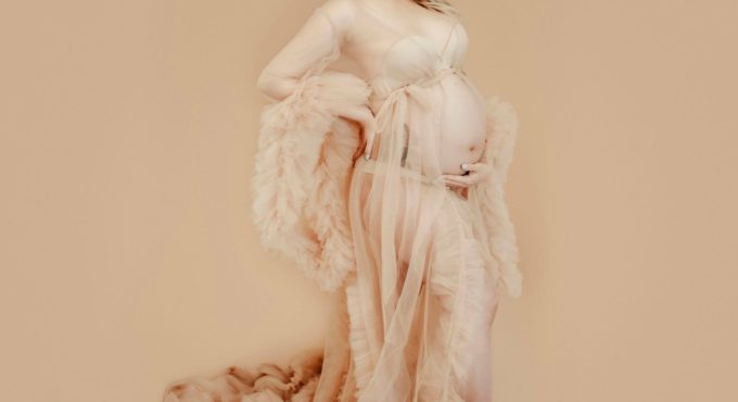 Photo Shoot Robe Evening Party Tulle Maternity Long Sleeves Floral Dress Pregnant Gown for Woman Photography Prop Baby Shower