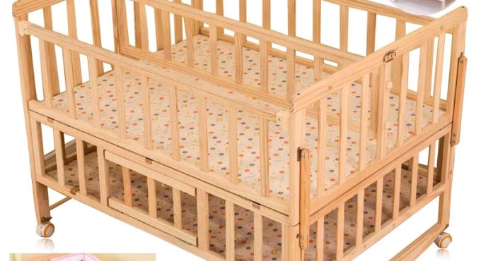 Twins Crib With Mosquito Net, Double Baby Wooden Cot Can Joint Adult Bed