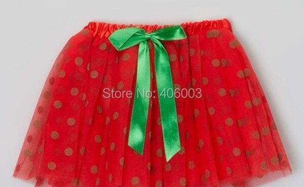 New Arrival baby girls tutu green with red polka dot skirts kids children fluffy tulle satin ribbon christmas tutu free shipping