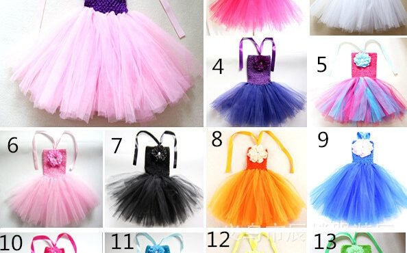 2017 Baby Tutu Dress Infant Toddler Girl's 1Layer Crochet Ballet Straps Tutus with 4" Peony Flower Kids Corset Tulle Dress 30Pcs