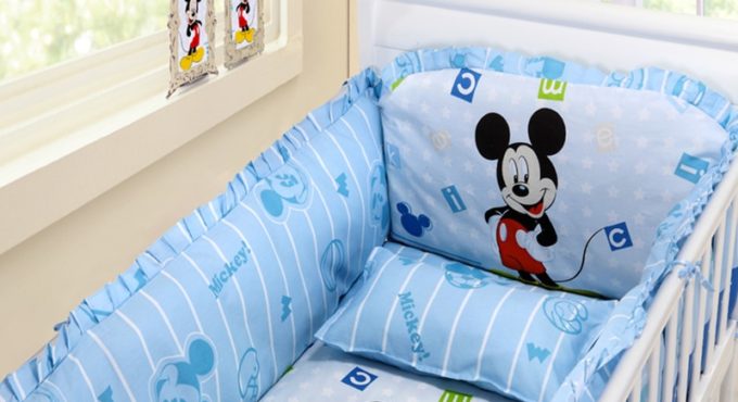 Discount 6pcs Cartoon baby bedding cot bumper cotton Bed Sheet customize bedding kit bed around (bumpers+sheet+pillow cover)