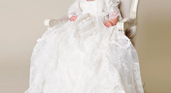 Heirloom-style Back Button Silk Baptism Dress Three Quarter Formal Ruffled Lace Embroidery Baby Boy Christening Gowns New