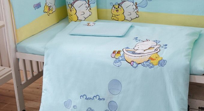 Hight Quality Cartoon Cotton Baby Bed Setting Infant Bed Kits 7 Pieces Newbore Bed Sheet,pillow ,Bumpers, Bed Cover,Cover Core