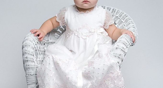 Without Headband New Arrival Baby Baptismal Gown White Short Sleeves Appliques A-Line O-neck Formal Long Baby Birthday Dresses