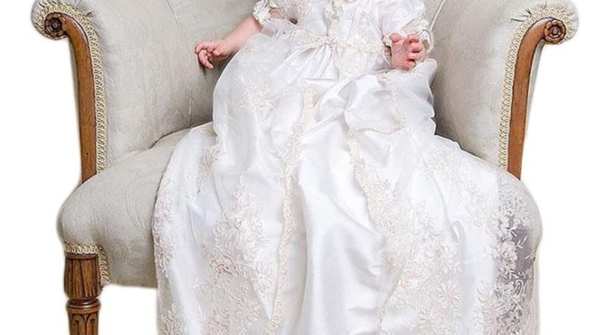 New Baby Dress Solid Formal Half Puff Sleeves A-line O0neck Lace Christening Dress Vestidos Infantis Baby Girl Baptism Gowns