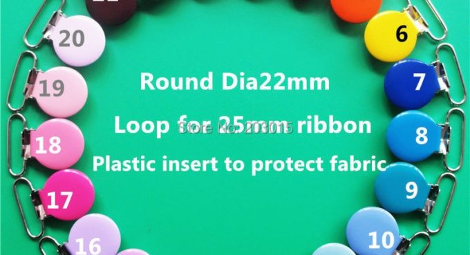 mix 21 Color 420pcs/lot 1'' 25mm round metal suspenders soothers holder clips for baby dummy pacifier Chain clips Lead Free