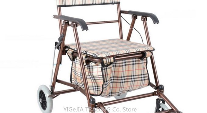 Portable Rollator Walker For Seniors, Folding Shopping Cart with Seat, Grocery Shopping Trolley for The Elderly Rolling Walker