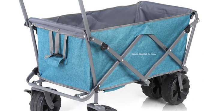 Portable Outdoor Wagon with 9cm Widened Wheel, Collapsible Utility Camping Grocery Buggies, Foldable Wagon Shopping Cart