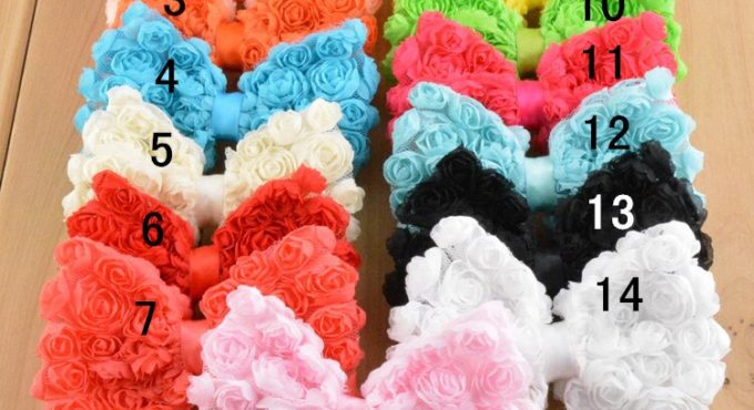 (120pcs/lot)15Colors Artificial Baby Girls/Women Winter Hair Accessories High Quality Handmade Fashion Big Soft Lace Hair Bows