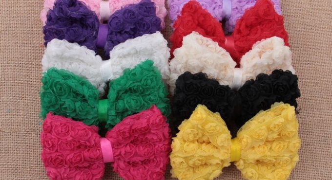 (120pcs/lot)10Colors Artificial Baby Girls/Women Winter Hair Accessories High Quality Handmade Fashion Big Soft Lace Hair Bows