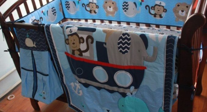 Promotion! 8PCS baby crib bedding set cartoon baby bedding set baby bed set ,(4bumper+duvet+bed cover+bed skirt+diaper bag)