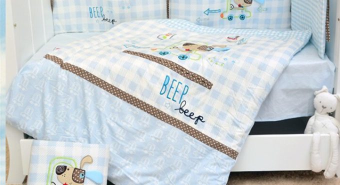 Promotion! 7PCS embroidered Newborn Bedding Sets,Bumper for Baby Bed,Winter Baby Bedding Set ,(2bumper+duvet+sheet+pillow)