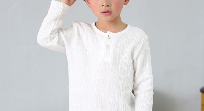 spring boys girls t-shirt linen pleated solid color children long sleeve tops for boys t-shirt baby t-shirts for girls clothing