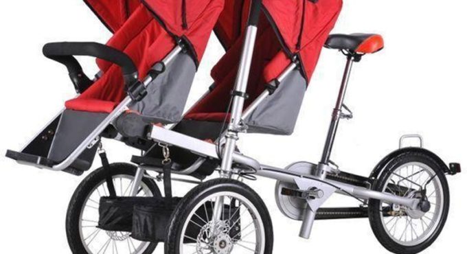 2021 Baby Twins and Mother Bike Folding Trolley 3 wheel Baby Boy Girls Stroller Pushchair Kids Strollers 3 in 1 Pram Twins