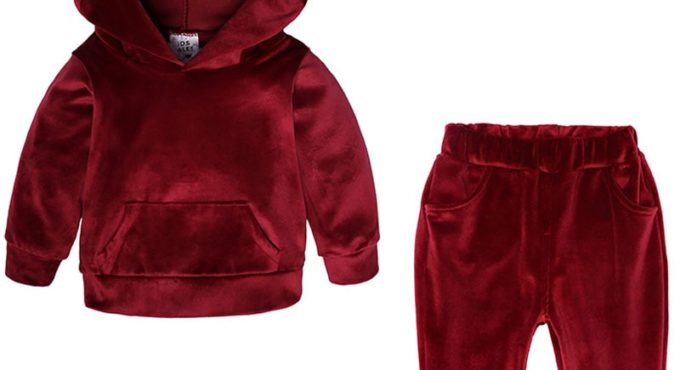 Baby Boys Girls Velvet Hooded Clothing Set Kids Jacket Coat Pants Suit for Sports Suits Tracksuits Toddler Children Clothes Set