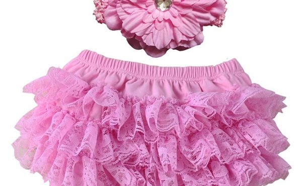 Cute Baby Lace Shorts with Flower Headband Sets Infant Posh Petti Ruffles Bloomers Kids Cotton Diaper Covers Underwear 24pcs/lot