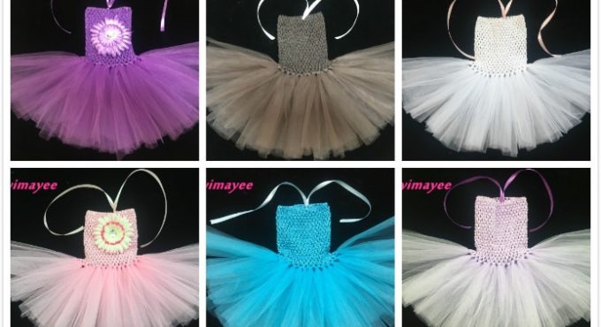 Colorful Girls Flower Crochet Tutu Dress Baby Cheap Tutus Handmade 1Layer Tulle Ballet Dance Dress with Daisy Flower 100Pcs/lot