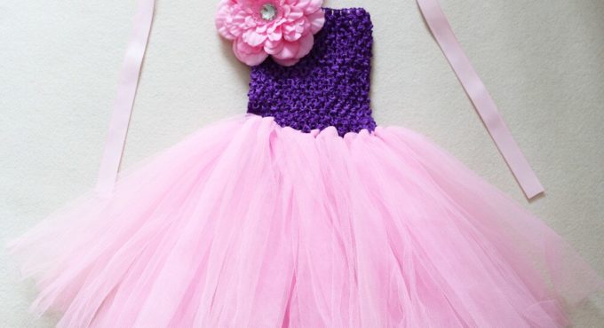 Cute Baby Girls Peony Flower Tutu Dress Infant 1Layer Crochet Tulle Dress with Ribbon Straps Kids Corset Ballet Tutus 30Pcs/lot