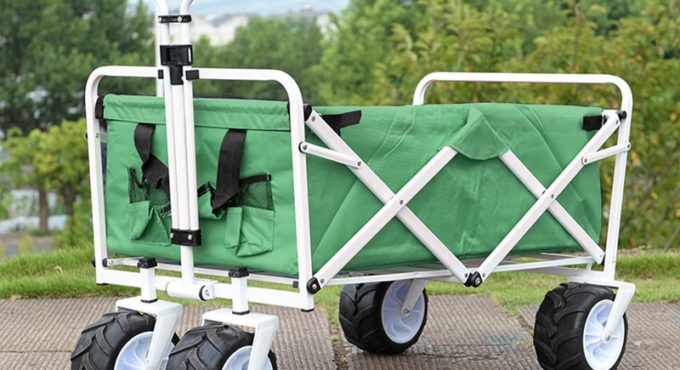 Outdoor Beach Bike Trailer Port Oxford Cloth Shopping Cart With 7 Inch PU Wheels Folding Camping Wagon