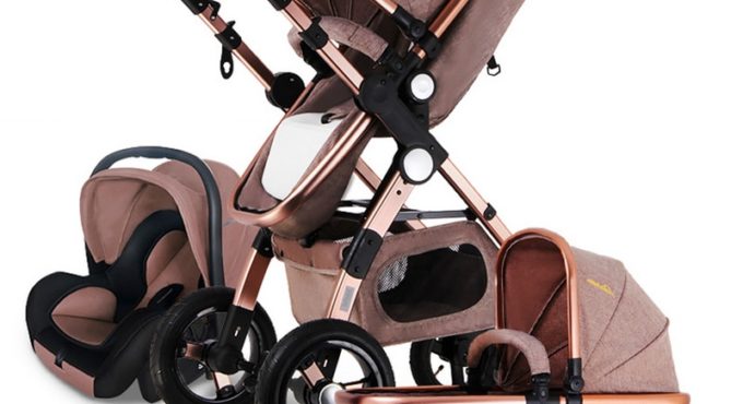 Free Ship! baby Stroller 3 in 1 baby carriage High landscape Ultra light Convenience to travel 2 in 1 baby stroller gold baby