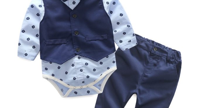 Top and Top Autumn Fashion infant clothing Baby Suit Baby Boys Clothes Gentleman Bow Tie Rompers + Vest + pants Baby Set