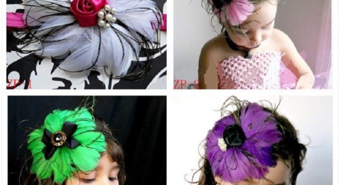 Fashion Feather Baby Girls Hairbands Babies Headbands Barrettes Children Elastic Hair Bands Kids Combs Ribbons Hair Accessories