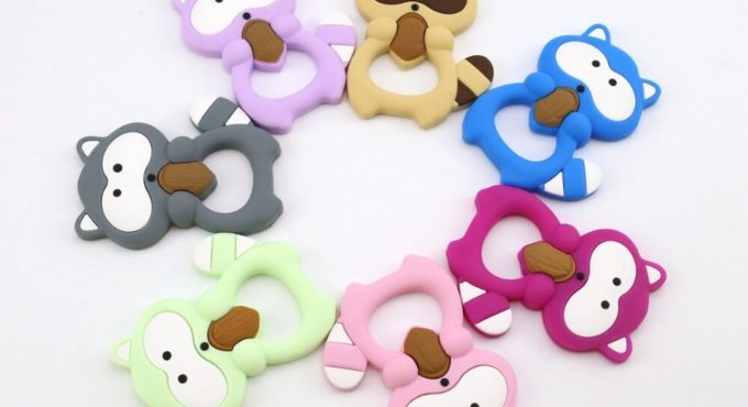 Let's Make Baby Silicone Teether Raccoon 50pc Teething BPA Free Raccoon Teether Pine Nut Necklace Baby Shower Gift Baby Teether