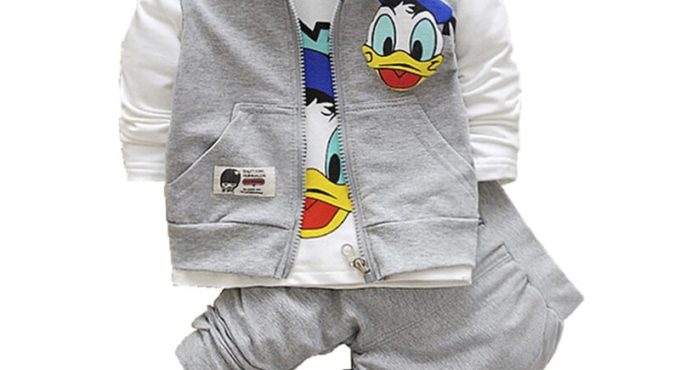 New Donald Duck Boys Clothing Sets Kids Autumn Character Cotton Long Sleeve Shirt +Pants+ Vest 3 Pcs Suit Children Clothes Set