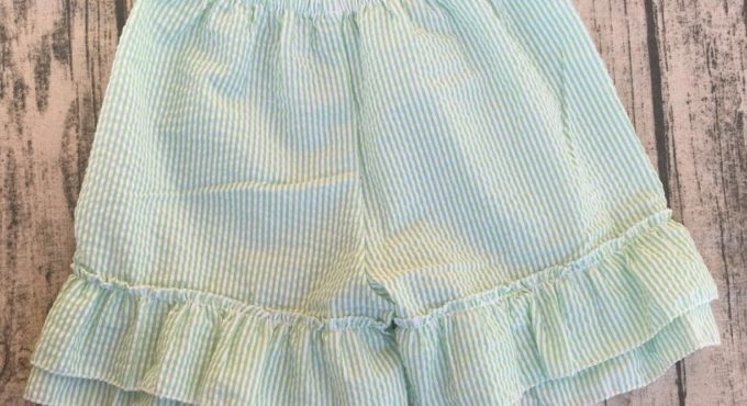 baby boutique wholesale cotton baby double ruffle shorts girls tender green stripe design seersucker double ruffle shorts