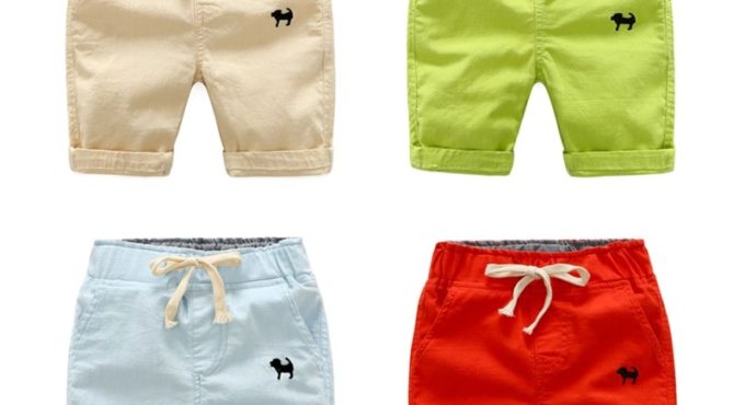 2020 Summer Boys Casual Shorts Children Cotton Elastic Waist Pants Toddler Kids Knee Length Pants Solid Color Baby Boys Clothes