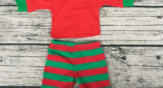 Christmas fashionable children red green shirts match red green stripe pant pajamas suits