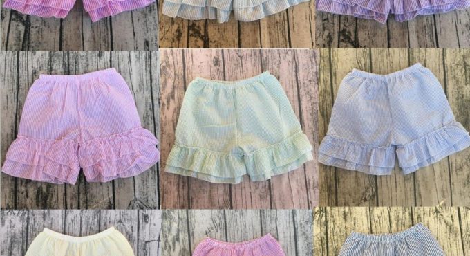 multi-color kids double ruffle shorts children shorts seersucker cute baby girl clothes