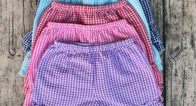 top selling items girls bottoms double ruffle style shorts baby kids seersucker shorts