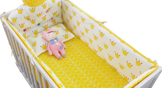 6 pcs Nordic Style Design Multi Sizes Color Cotton Baby Crib Bedding Set Big Crown Backrest Protection Bumpers Bed Sheet Pillow