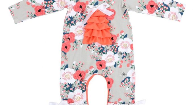 Kaiya Angel Hot Christmas Bulk Long Sleeve Romper Newborn baby Floral Bow Girl Cotton Winter Jumpsuit Factory Wholesale