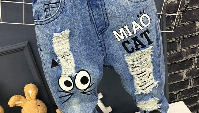 Baby Boys Girls Jeans Pants New 2019 Children Trousers 1-7Yrs Boys Girls Jeans Boys Casual Pants Cartoon Cat Jeans For Kids