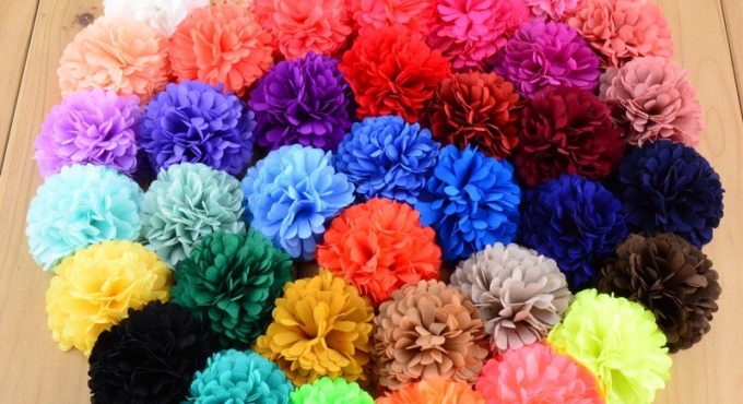 Wholesale 1000pcs/lot 40 Colors Strip Chiffon Ball Flower Hair Ornament Without Clip Headwear Accessories