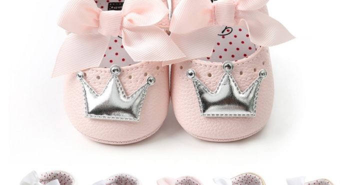 Baby Shoes Newborn PU Bow Cute Crown Non-slip Soft Bottom Baby Girl Shoes First Walker Fashion Princess Shoes