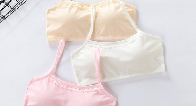 Teens Cotton Lace Puberty Girls Bra Sports Underwear for Teenager White Print Girl Training Bra Children Kids Underwear Clothing