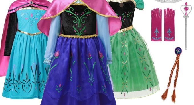 MUABABY Anna Elsa Dress Up Fancy Clothes for Girl Floral Birthday Party Gown Children Kids Snowflake Halloween Princess Costume